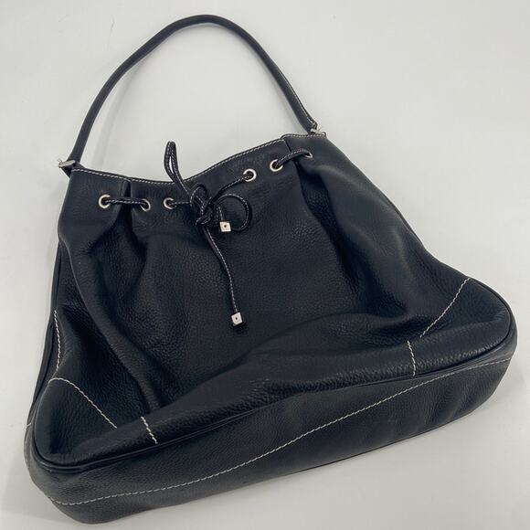 Lamberston Truex black leather drawstring shoulder bag - Picture 3 of 11